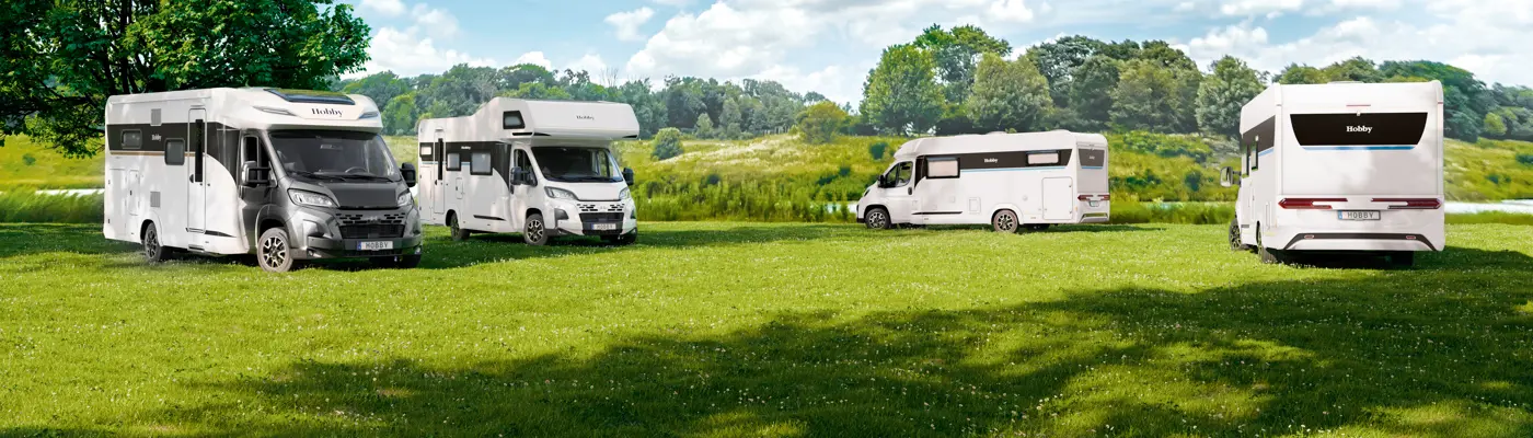 Uppställda husbilar från Hobby